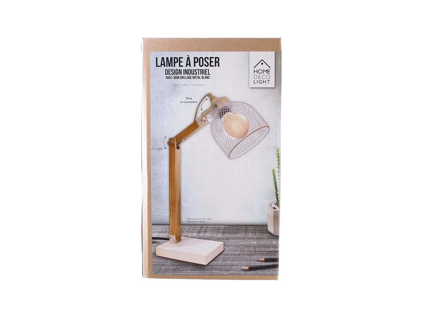 Lampe de Bureau Articulée "Grille" 38cm Naturel & Blanc