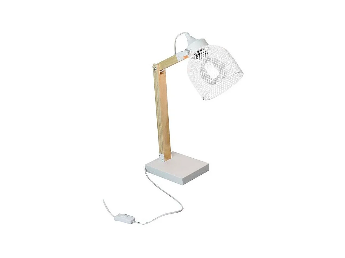 Lampe de Bureau Articulée "Grille" 38cm Naturel & Blanc