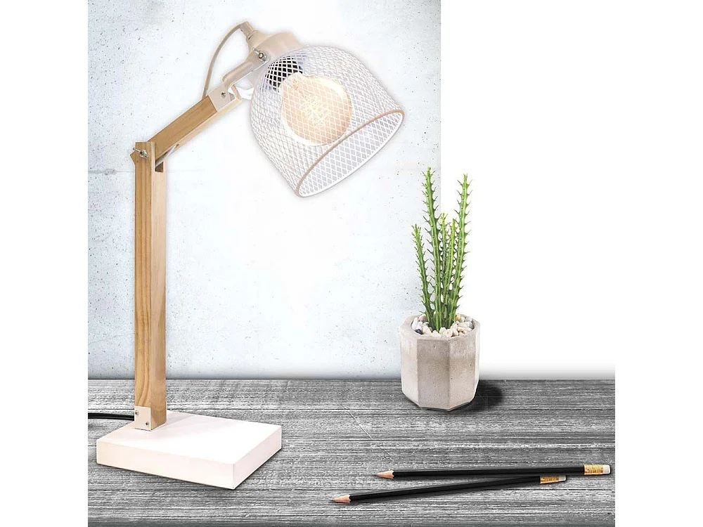 Lampe de Bureau Articulée "Grille" 38cm Naturel & Blanc