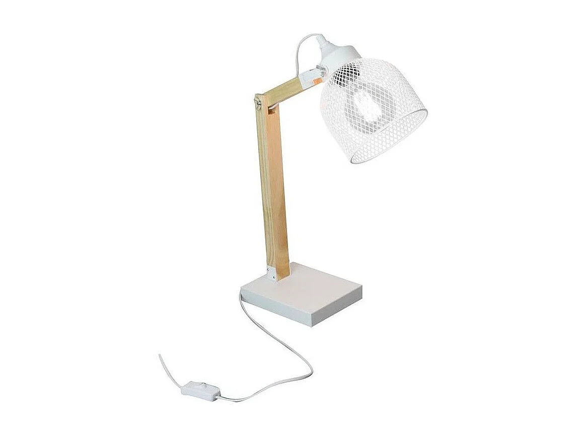 Lampe de Bureau Articulée "Grille" 38cm Naturel & Blanc