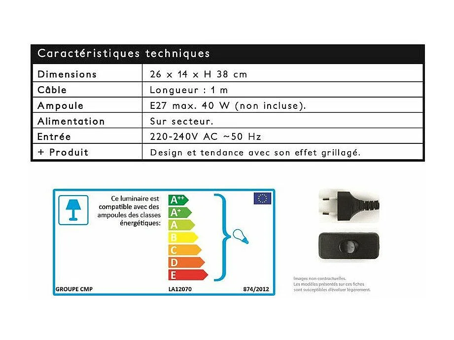 Lampe de Bureau Articulée "Grille" 38cm Naturel & Blanc