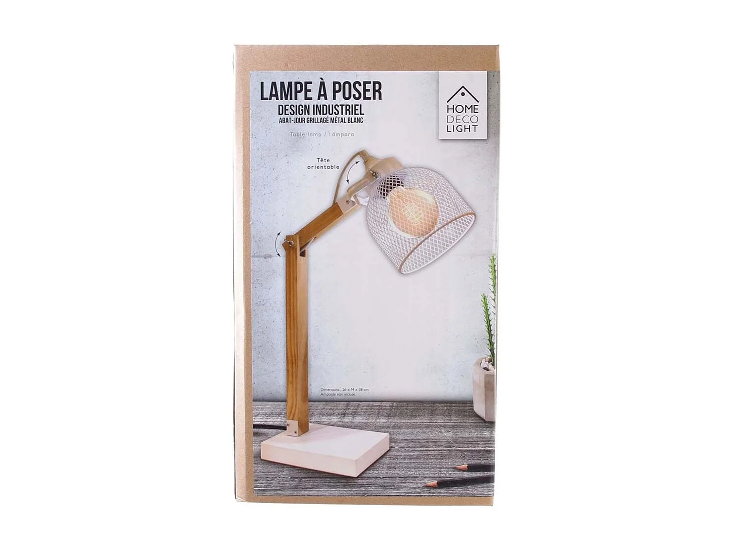 Lampe de Bureau Articulée "Grille" 38cm Naturel & Blanc