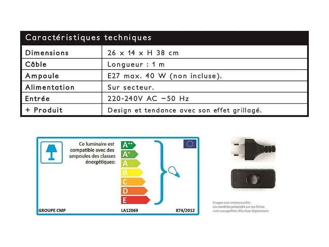 Lampe A Poser Grille Metal Noir Bois Noir, Marron