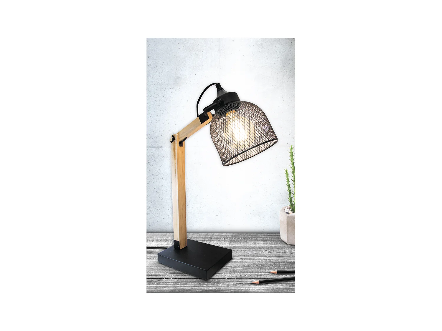 Schreibtischlampe im Industriestil Metall und Holz