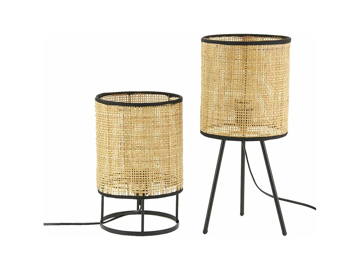 Runde Schreibtischleuchte aus Metall mit Flechtwerk