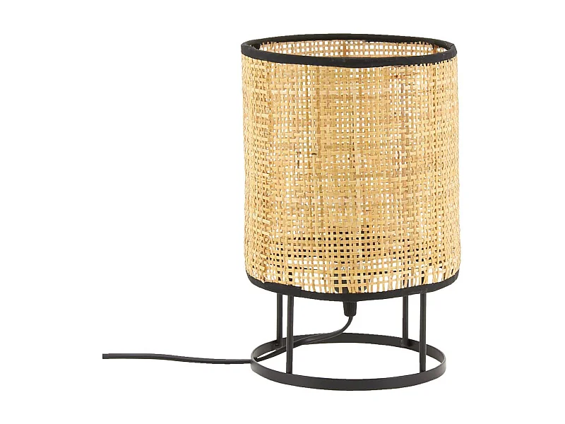 Lampe de chevet ronde en métal et cannage