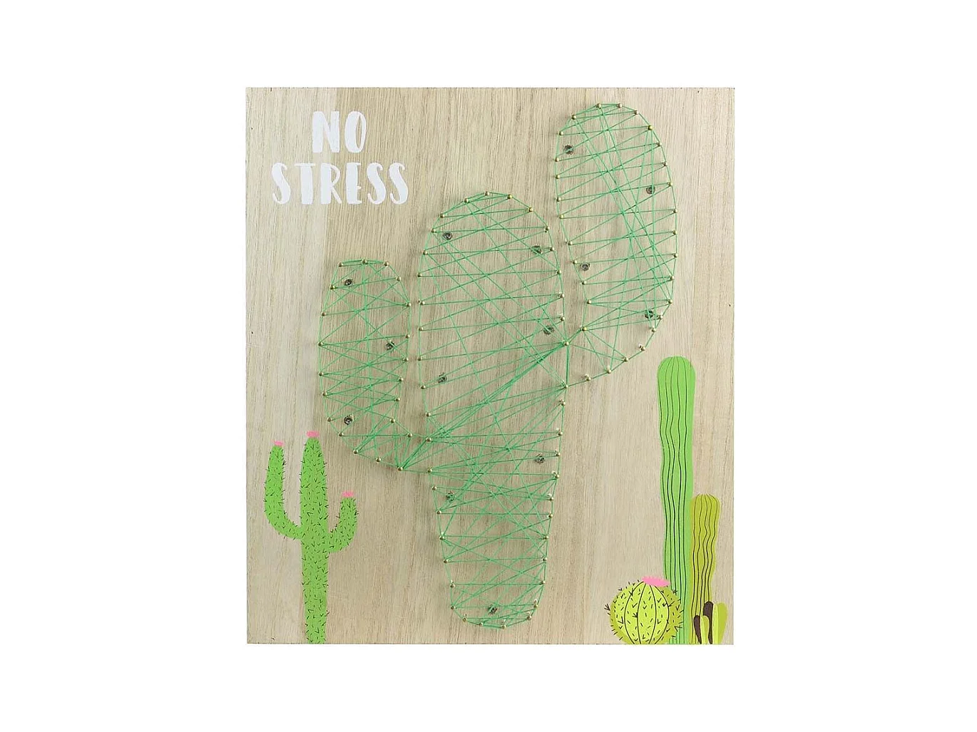 Dekorativer Kaktus auf Grundplatte aus Holz "No stress" 35 cm