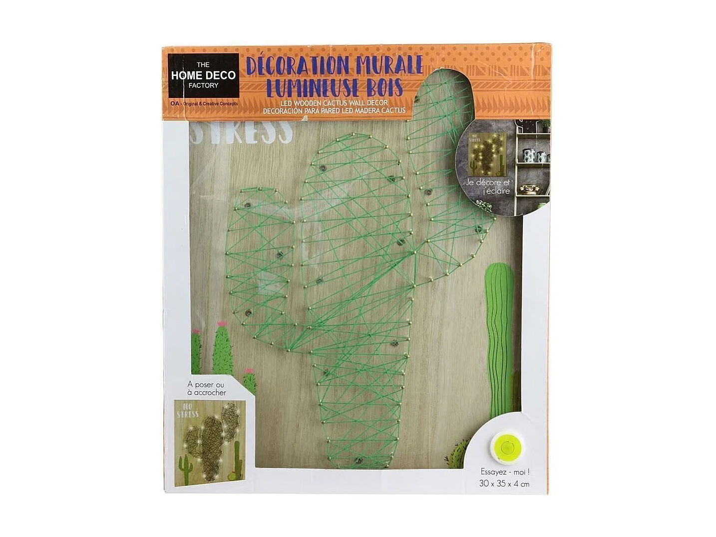 Dekorativer Kaktus auf Grundplatte aus Holz "No stress" 35 cm