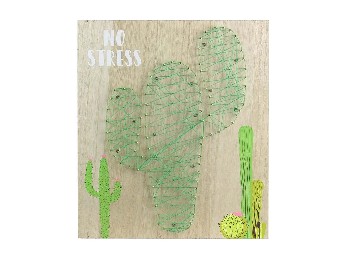 Dekorativer Kaktus auf Grundplatte aus Holz "No stress" 35 cm