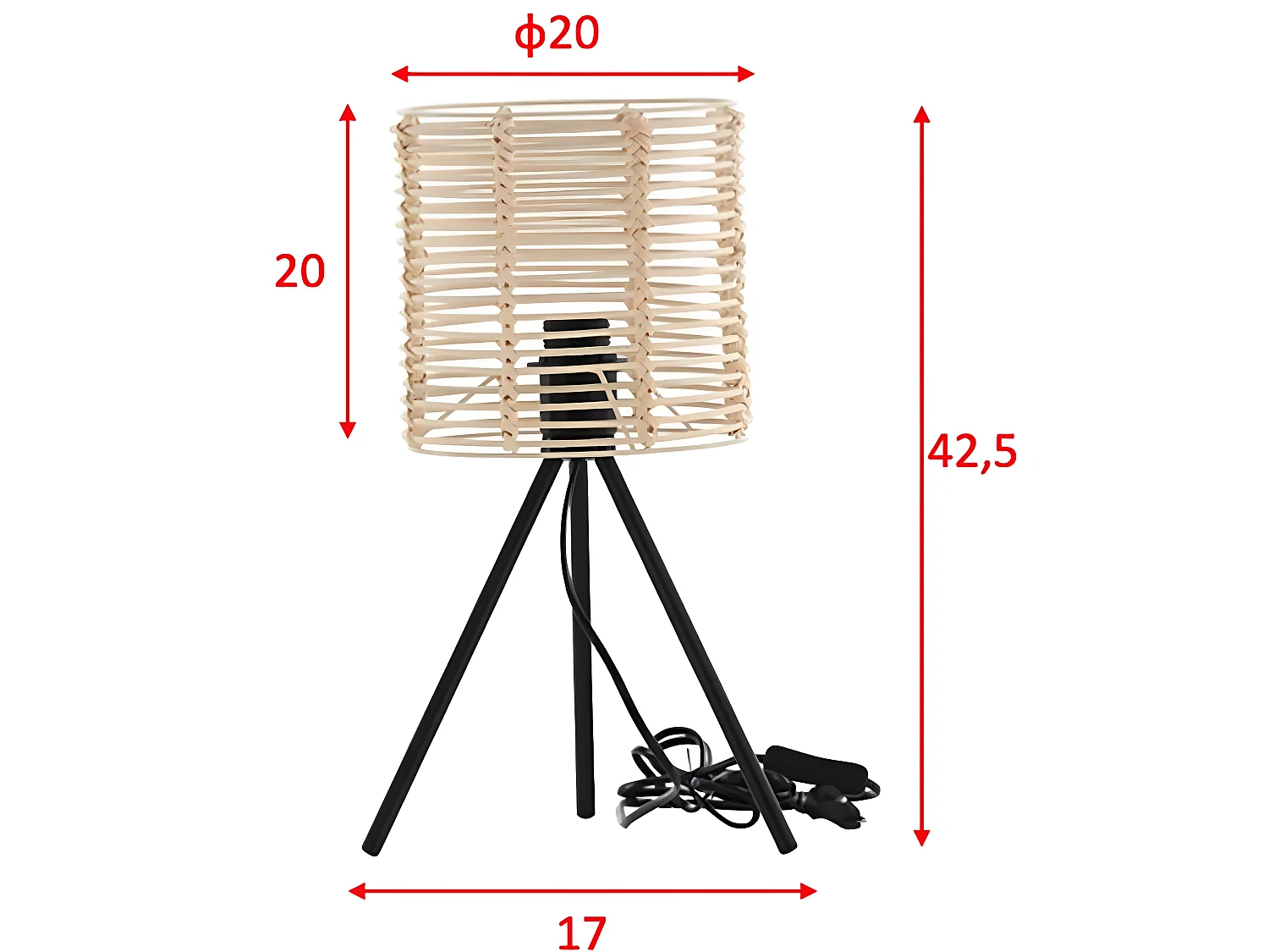 Lampe à Poser en Rotin "Fence" 40cm Naturel