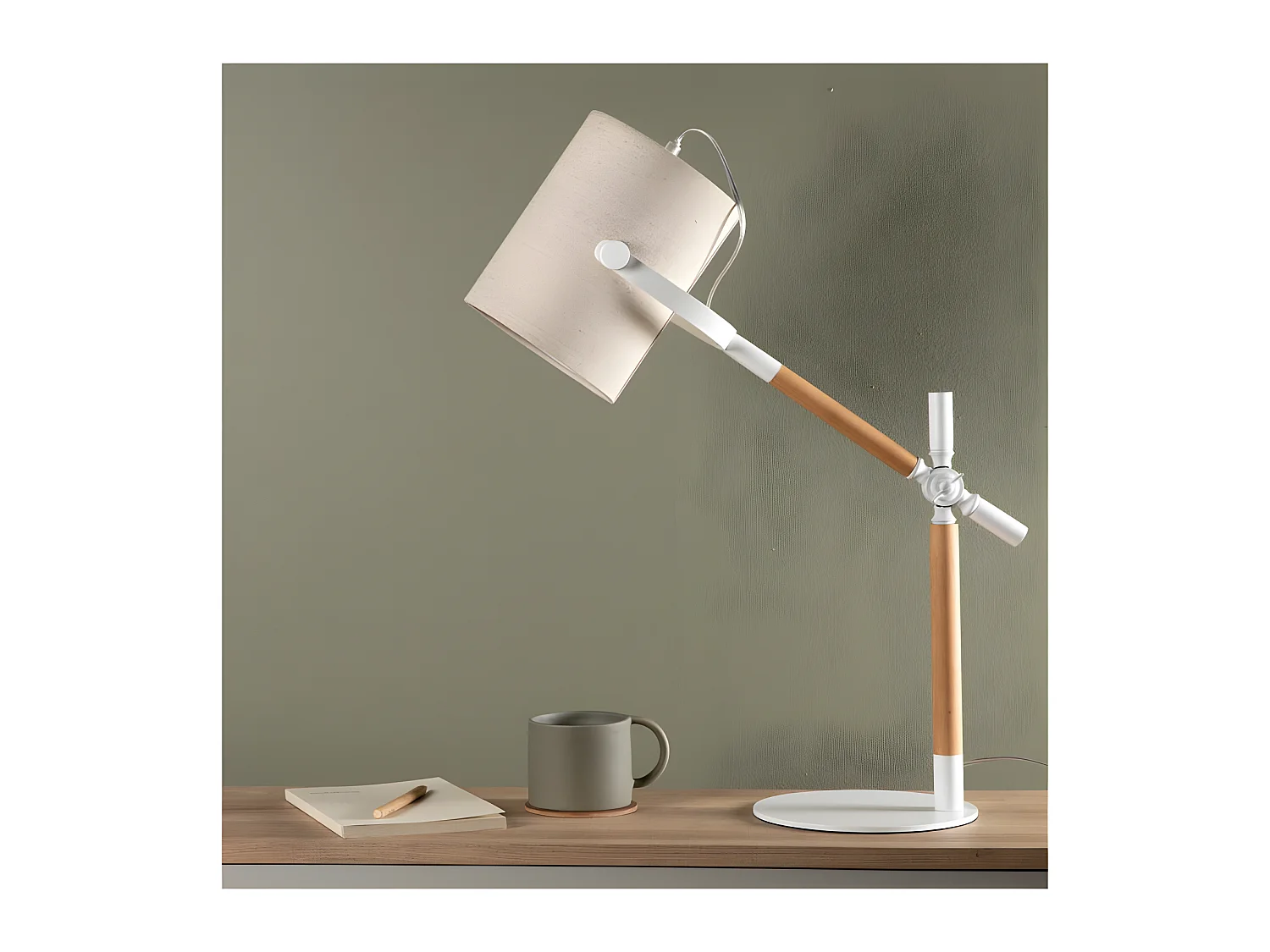 Lampe de Bureau Design "Dennis" 66cm Beige & Blanc