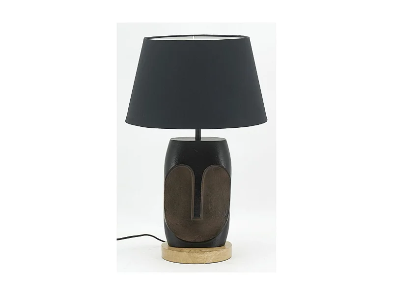 Base della lampada Face in alluminio nero e legno di mango