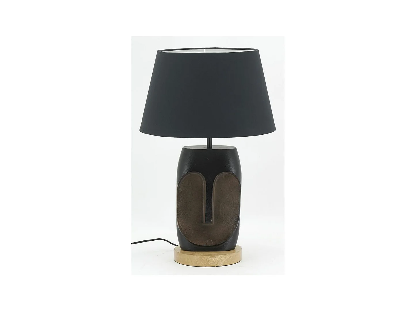 Pied de lampe Visage en aluminium noir et manguier