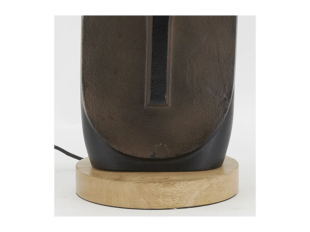 Pied de lampe Visage en aluminium noir et manguier