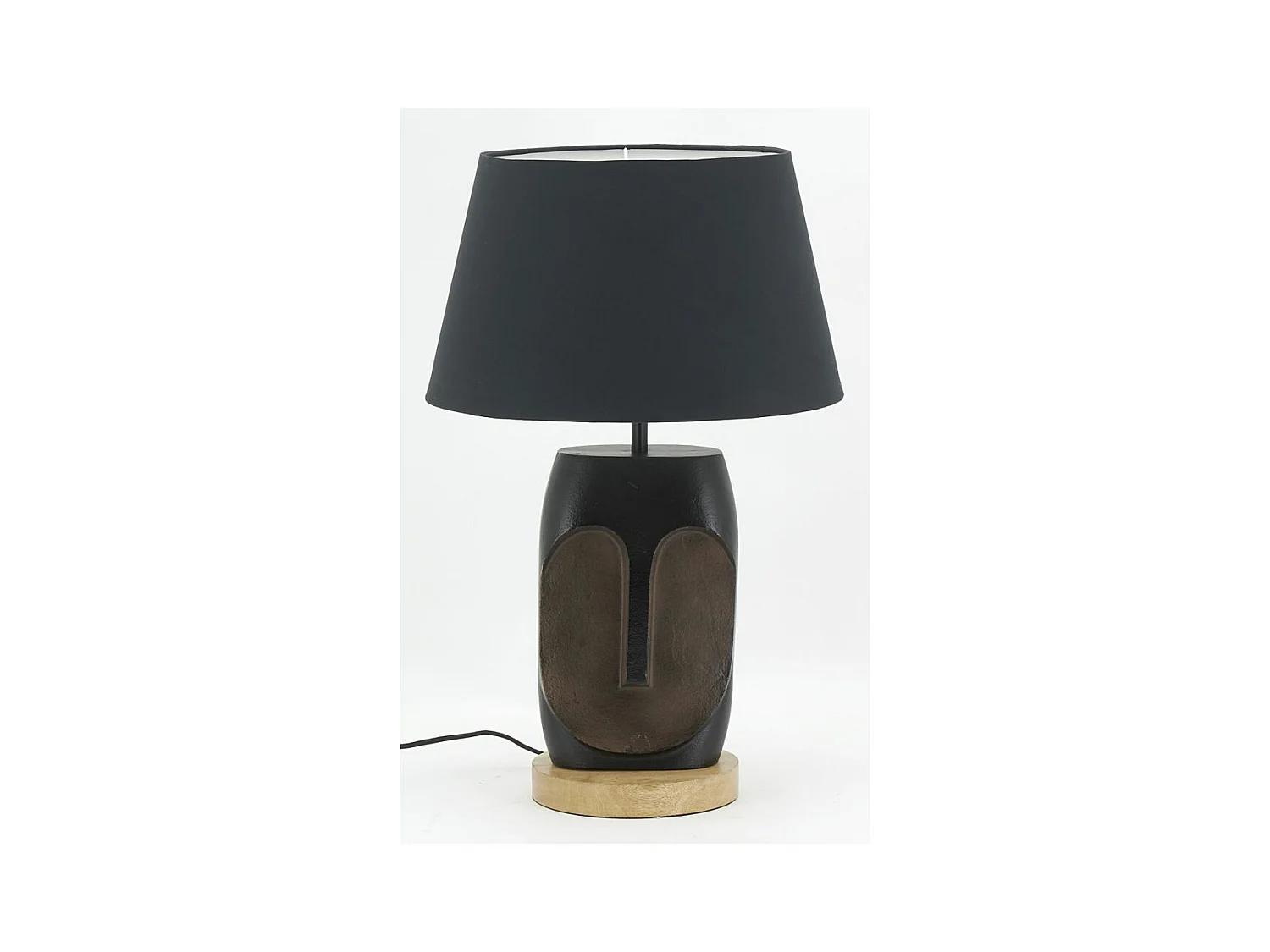 Pied de lampe Visage en aluminium noir et manguier