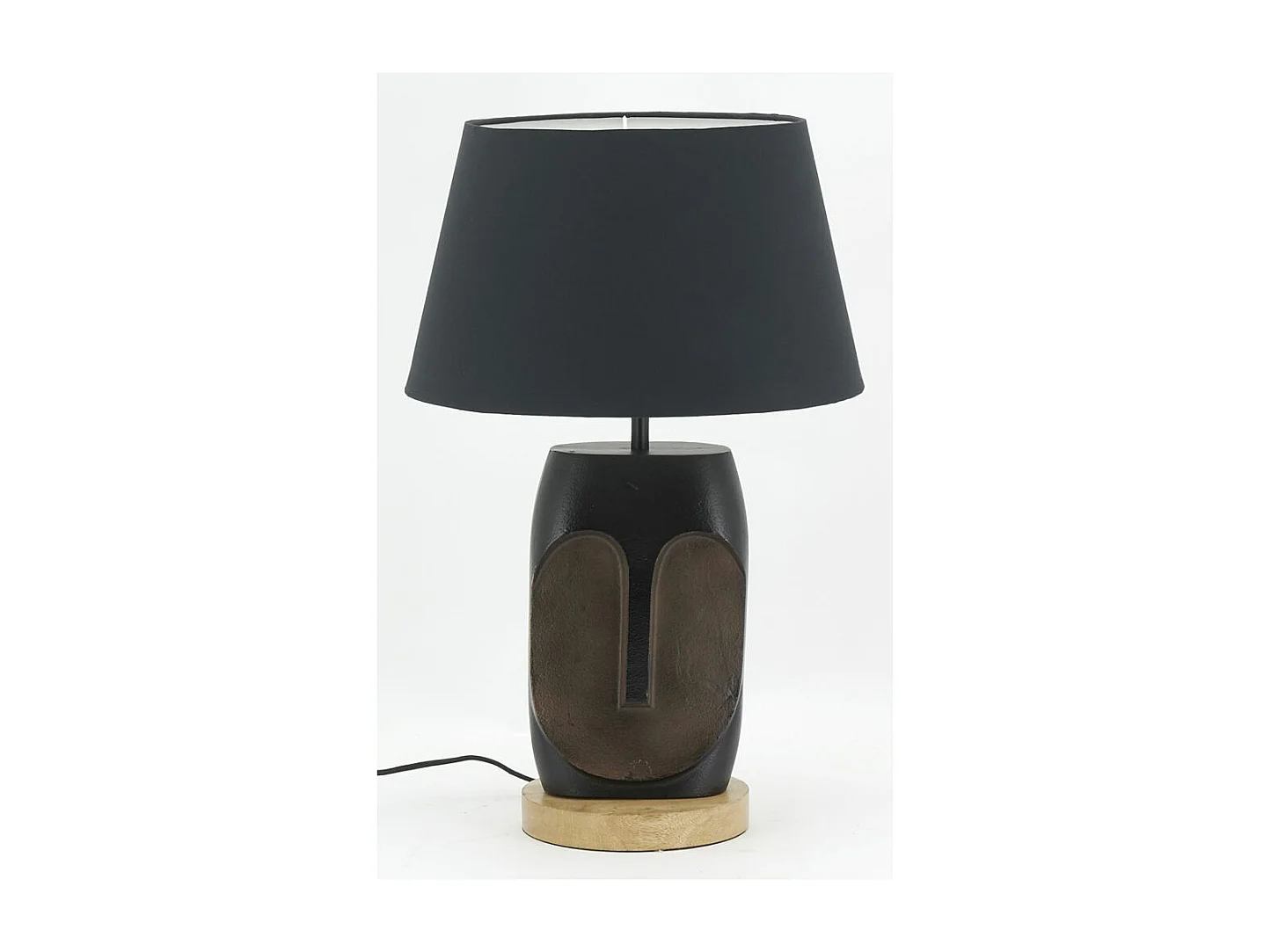 Pied de lampe Visage en aluminium noir et manguier