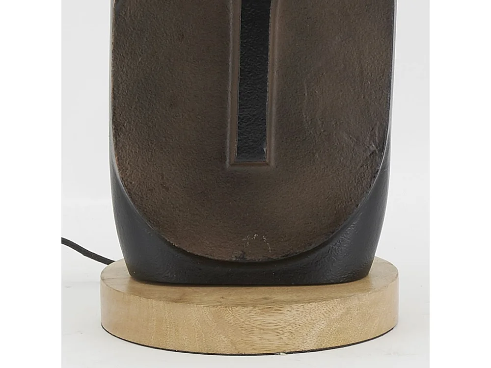 Pied de lampe Visage en aluminium noir et manguier