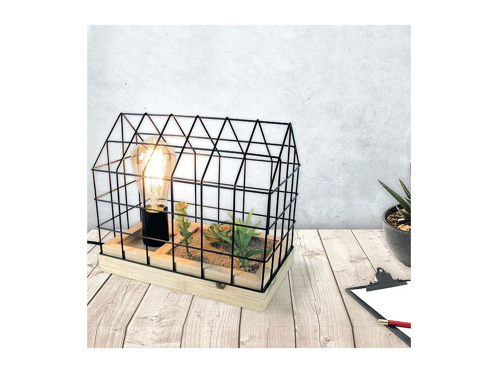 Lámpara de mesa con planta artificial en jaula