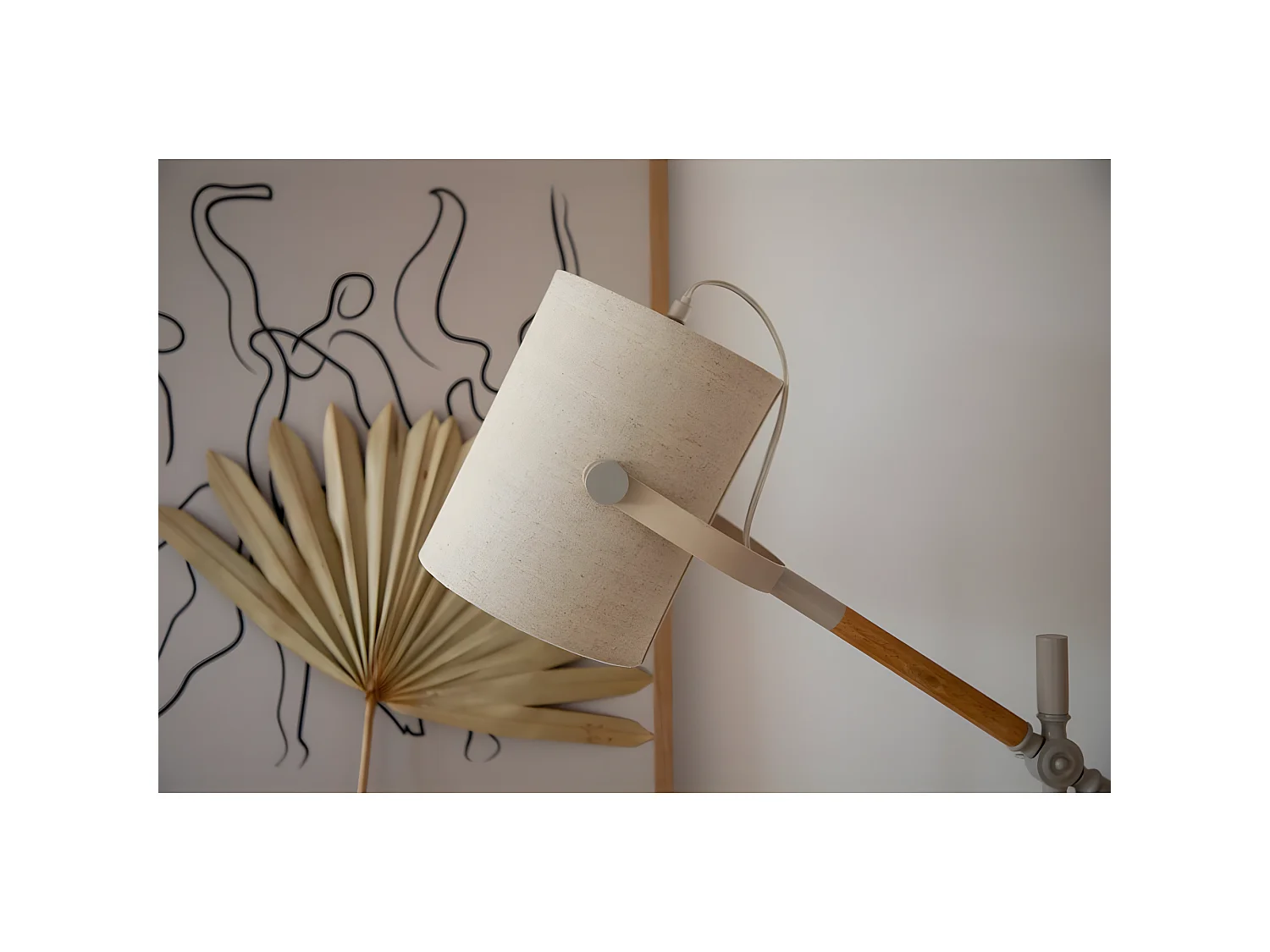 Dennis verlichting tafellamp 50,5x23x66cm stof, staal beige, wit, hout.