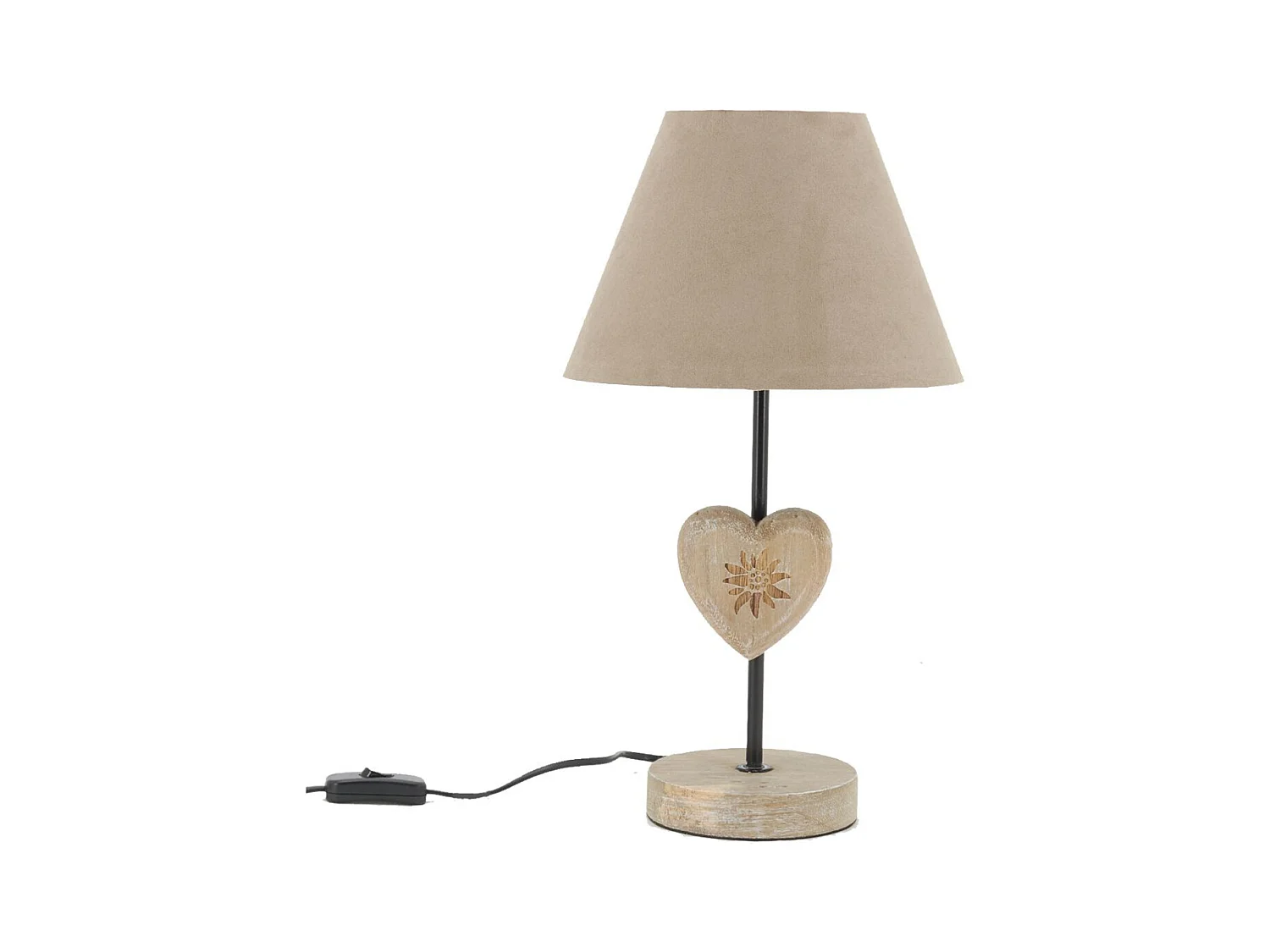 Lampe à poser en métal et bois Coeur