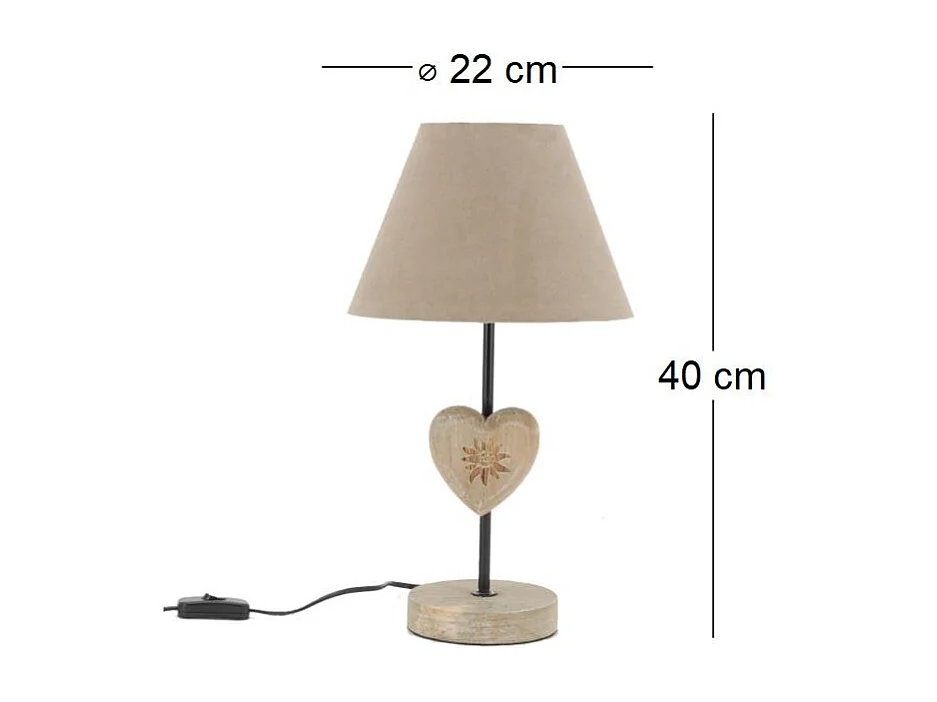 Lampe à poser en métal et bois Coeur