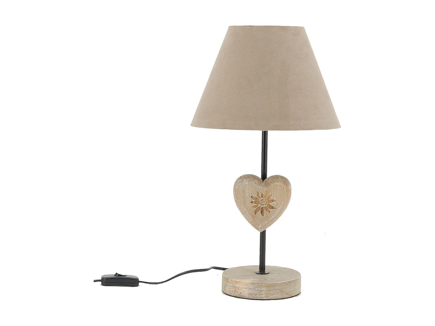 Lampe à poser en métal et bois Coeur