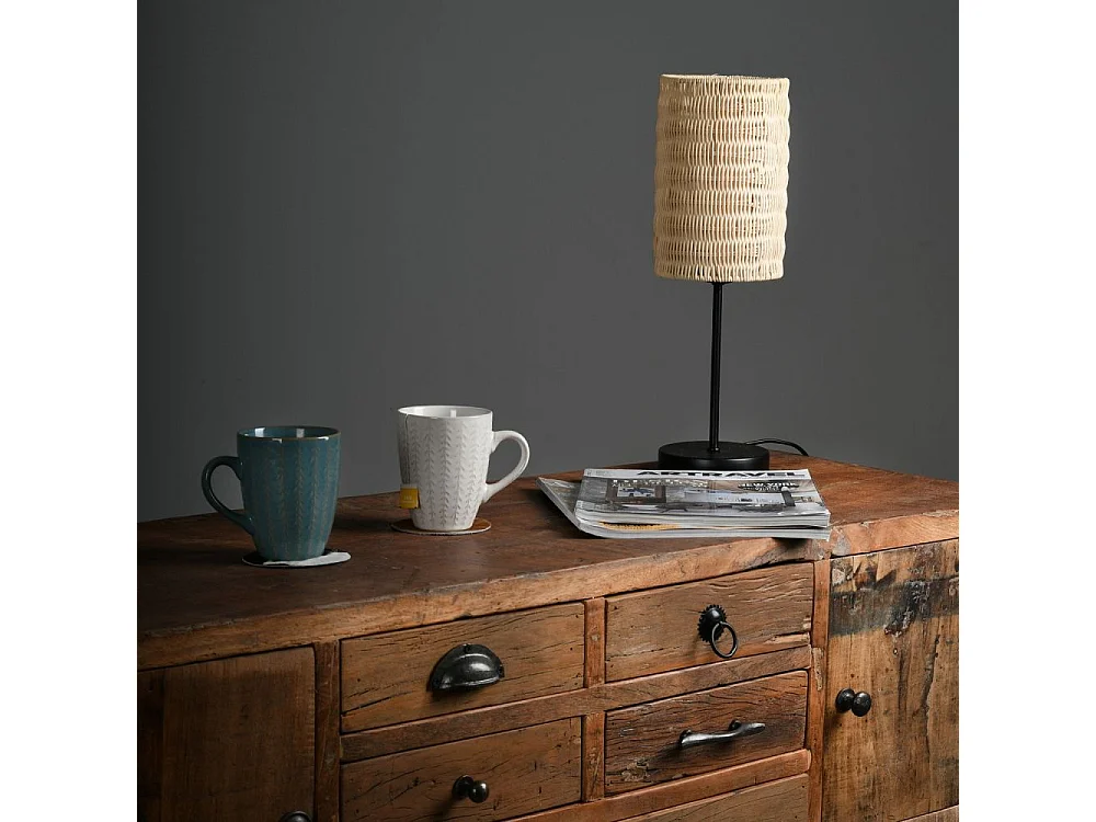 Stehlampe aus ungefärbtem Rattanattan und Metall