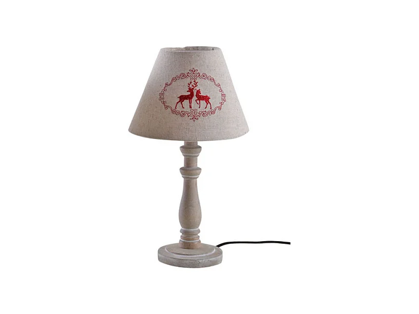 Lampe en bois et brodés de cerfs