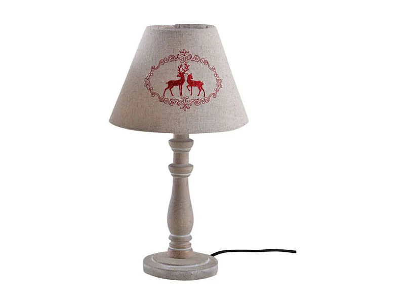 Lampe en bois et brodés de cerfs