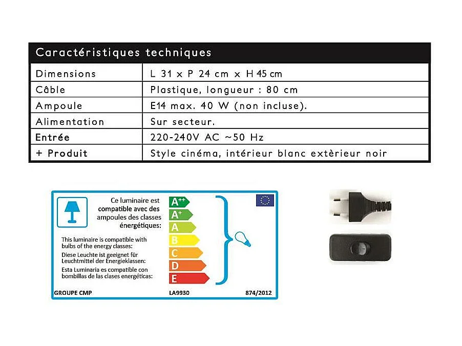 Lampe à Poser Design "Cinéma" 45cm Noir
