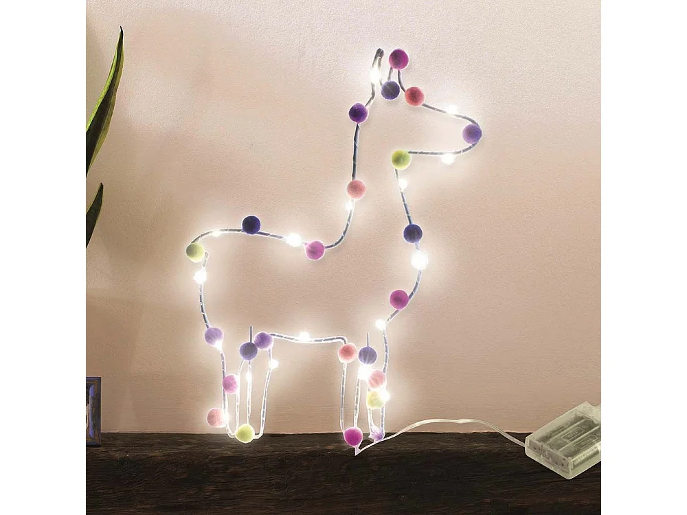 Lama con pompons illuminati 33 cm