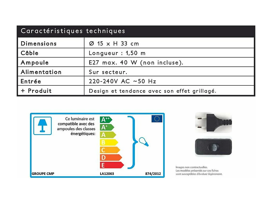 Lampe à Poser Cylindrique "Grille" 33cm Noir