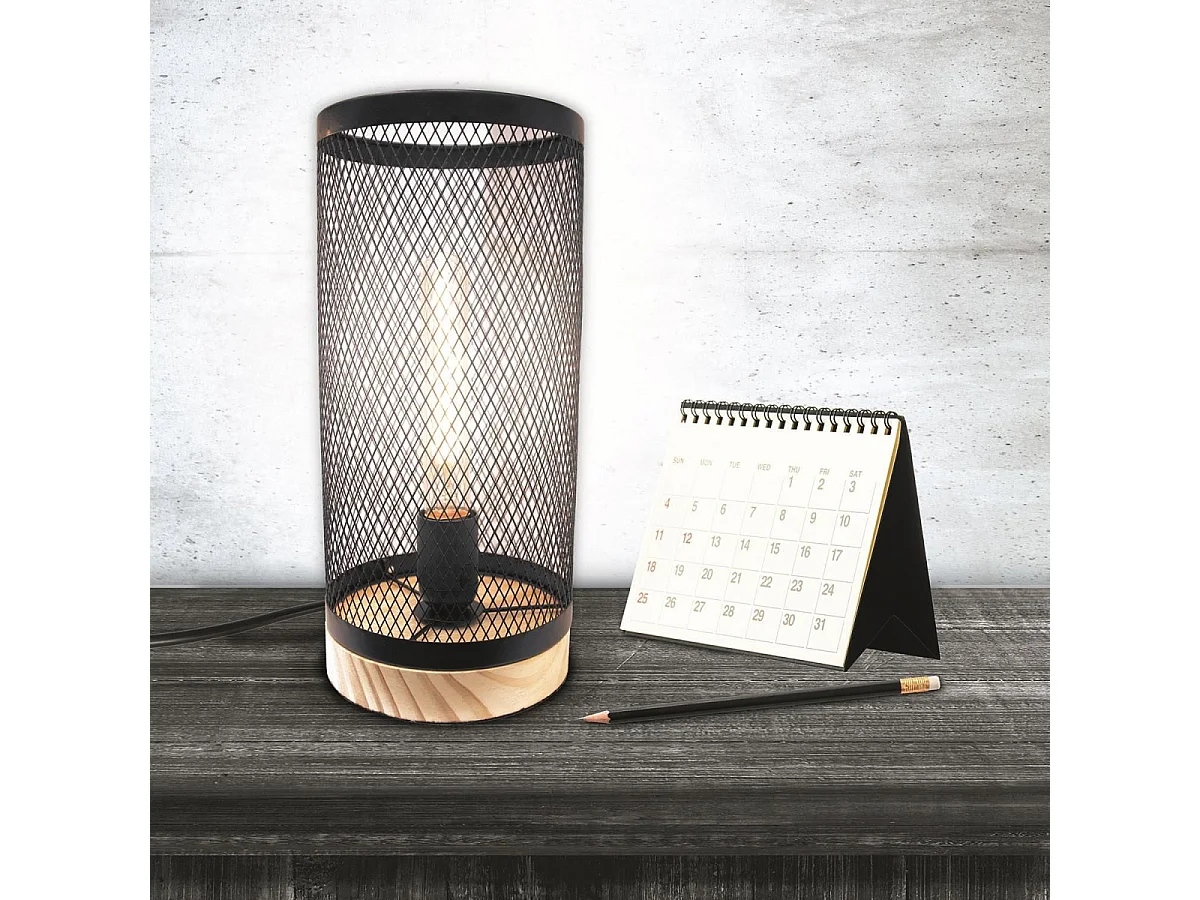 Lampe à Poser Cylindrique "Grille" 33cm Noir