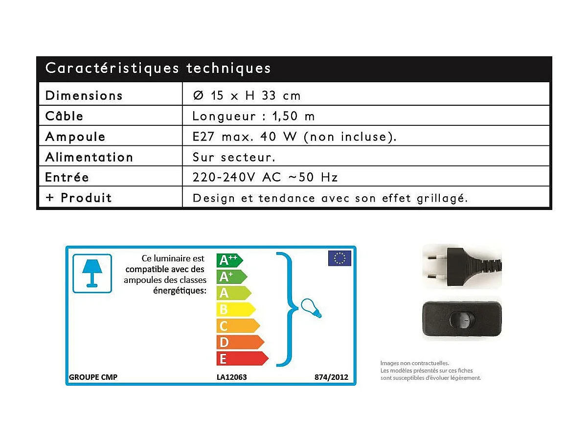 Lampe à Poser Cylindrique "Grille" 33cm Noir