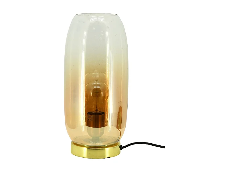 Lampe à poser en verre ambré et métal doré