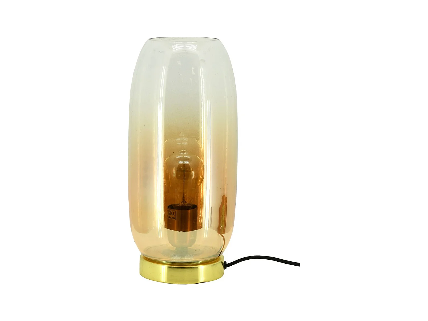 Lampe à poser en verre ambré et métal doré