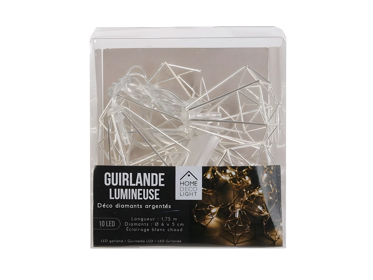 Guirlande Lumineuse Led "10 Diamants " 175cm Argent