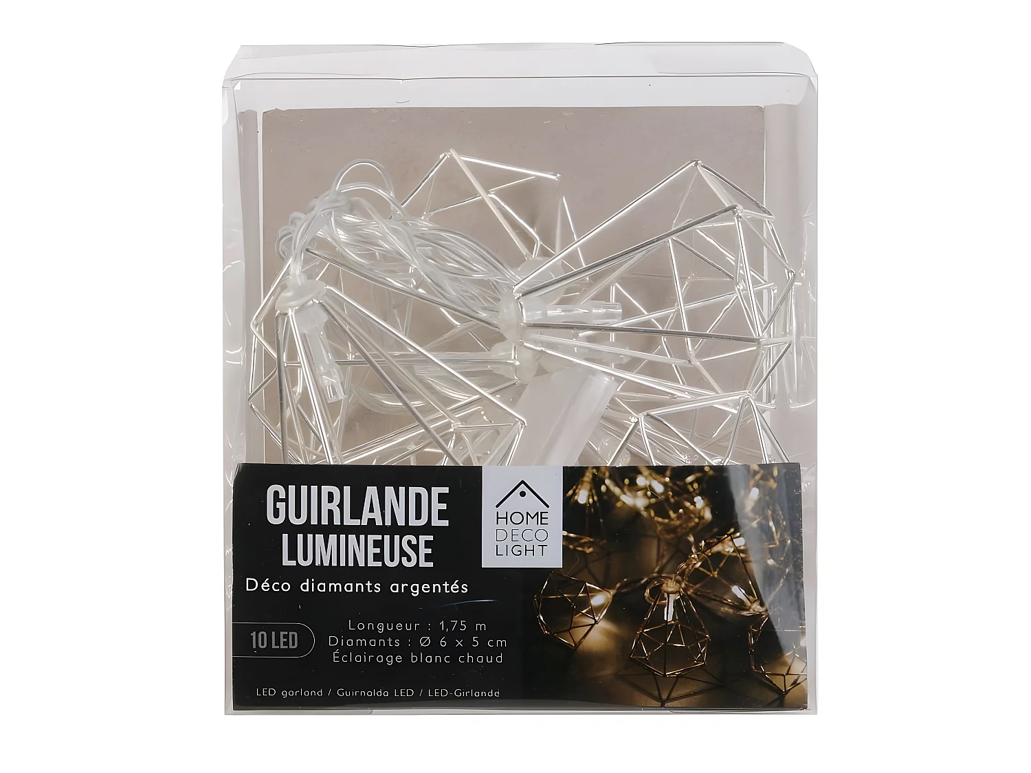 Guirlande Lumineuse Led "10 Diamants " 175cm Argent