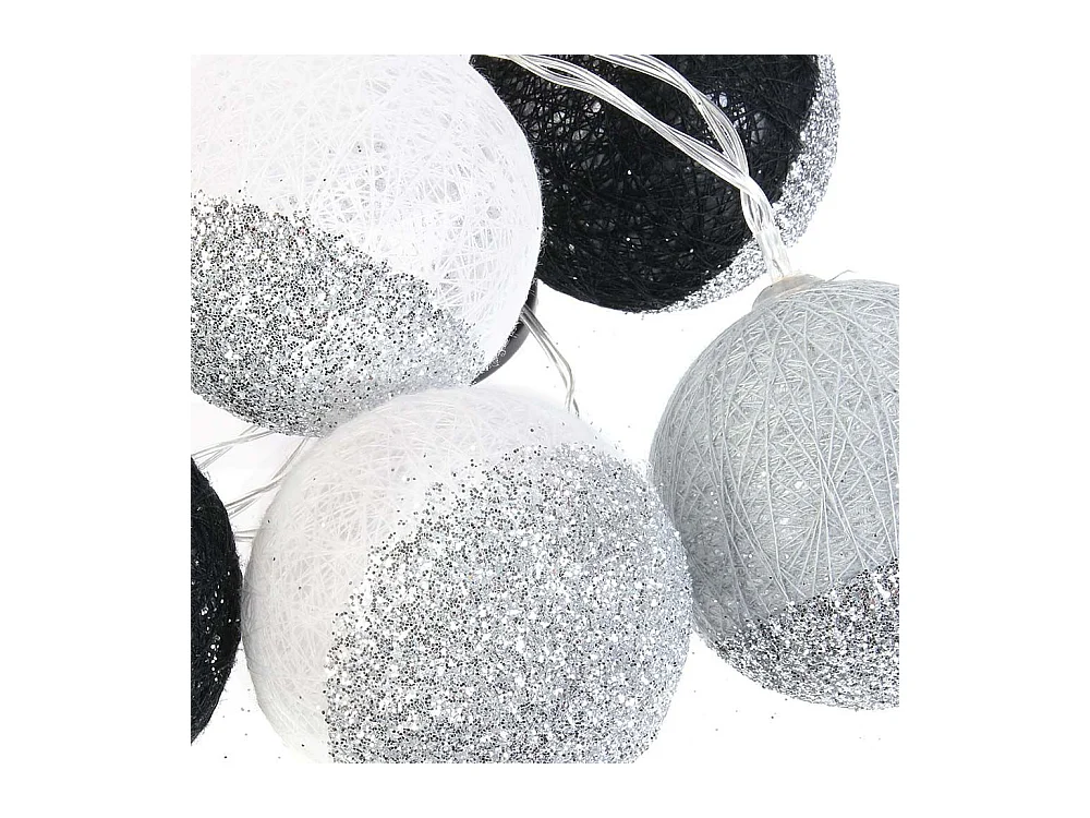 Guirlande Lumineuse à Led "10 Boules" 192cm Noir & Blanc