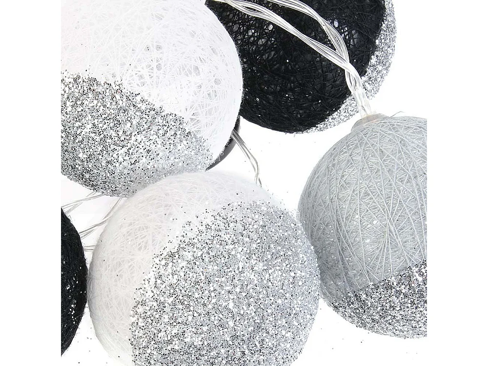 Guirlande Lumineuse à Led "10 Boules" 192cm Noir & Blanc