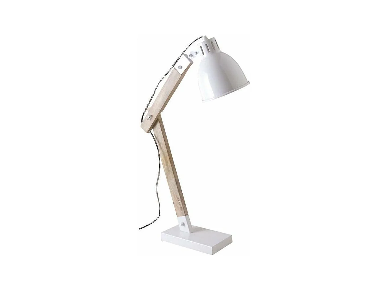 Lampe de bureau en métal blanc et bois