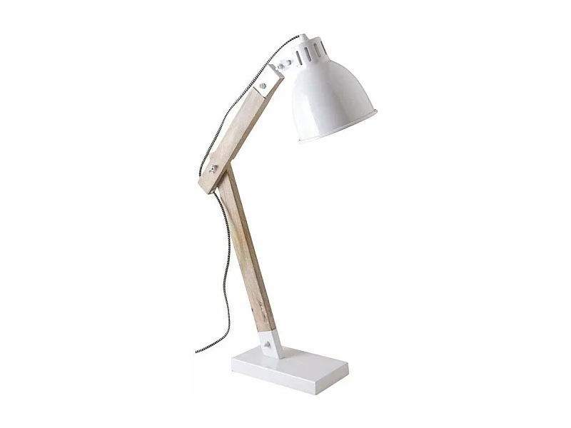 Lampe de bureau en métal blanc et bois