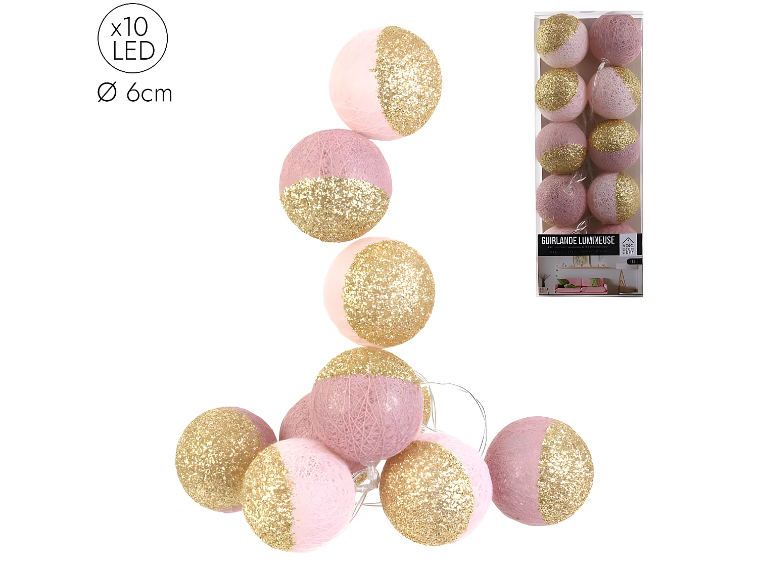 Gefärbte Lichterkette aus 10 mit Pailletten LED-Kugeln