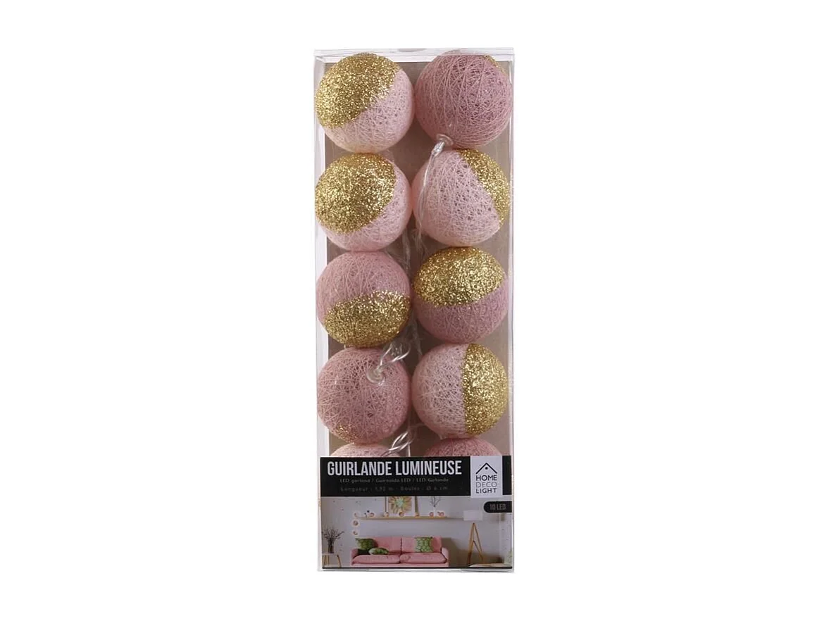 Guirlande Lumineuse à Led "10 Boules" 192cm Rose & Or