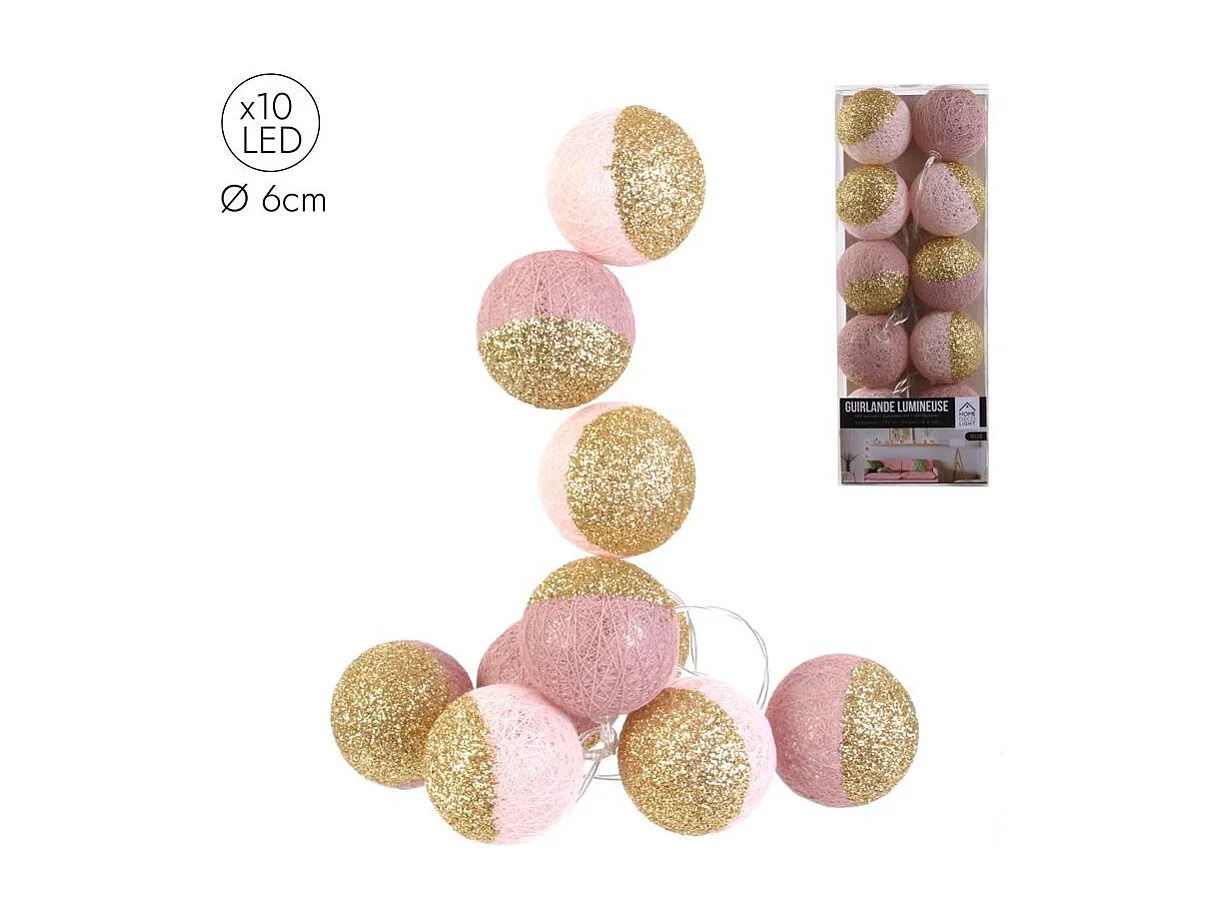 Guirlande Lumineuse à Led "10 Boules" 192cm Rose & Or