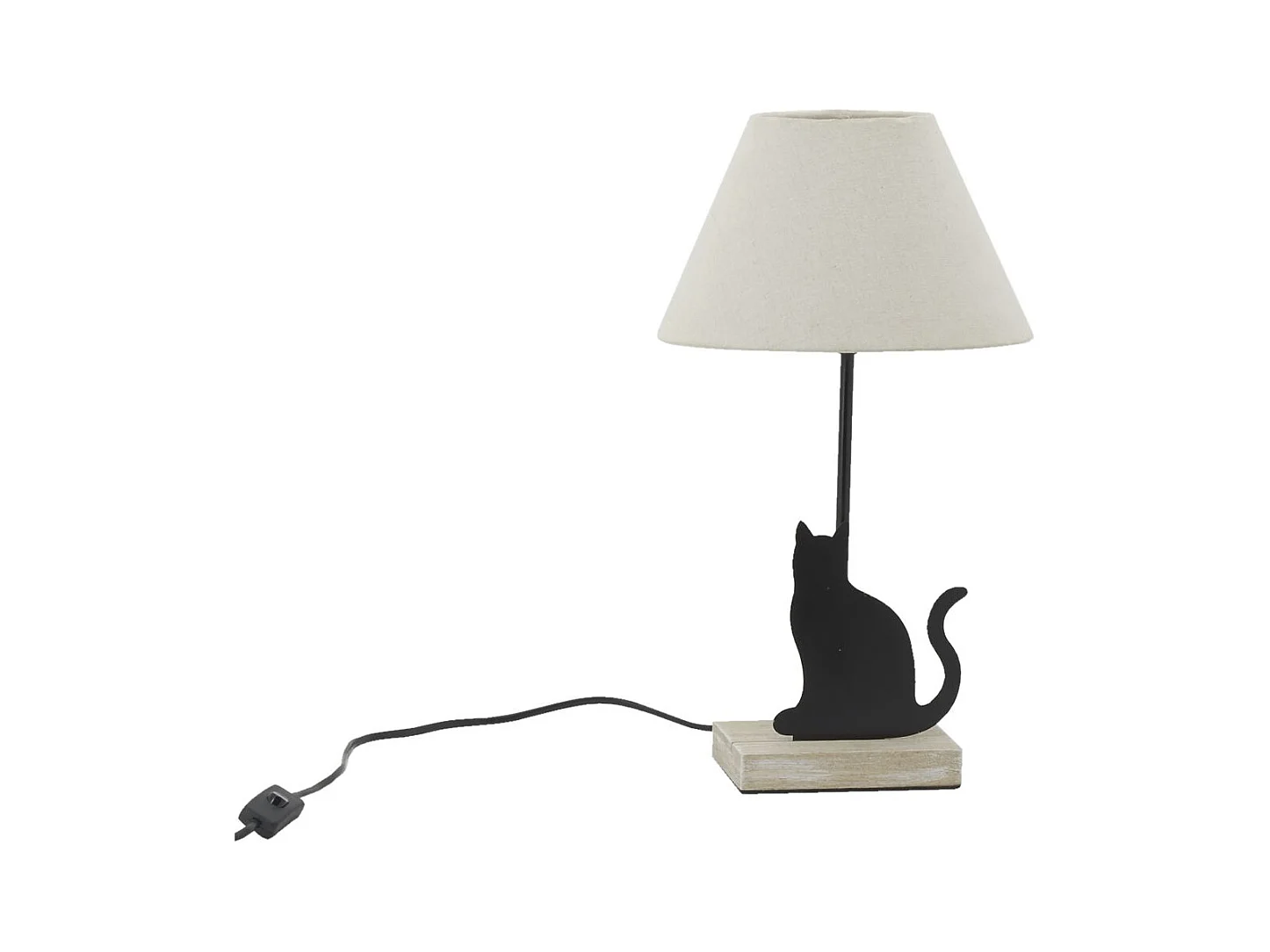 Lampe Katze aus schwarzem Metall und Holz