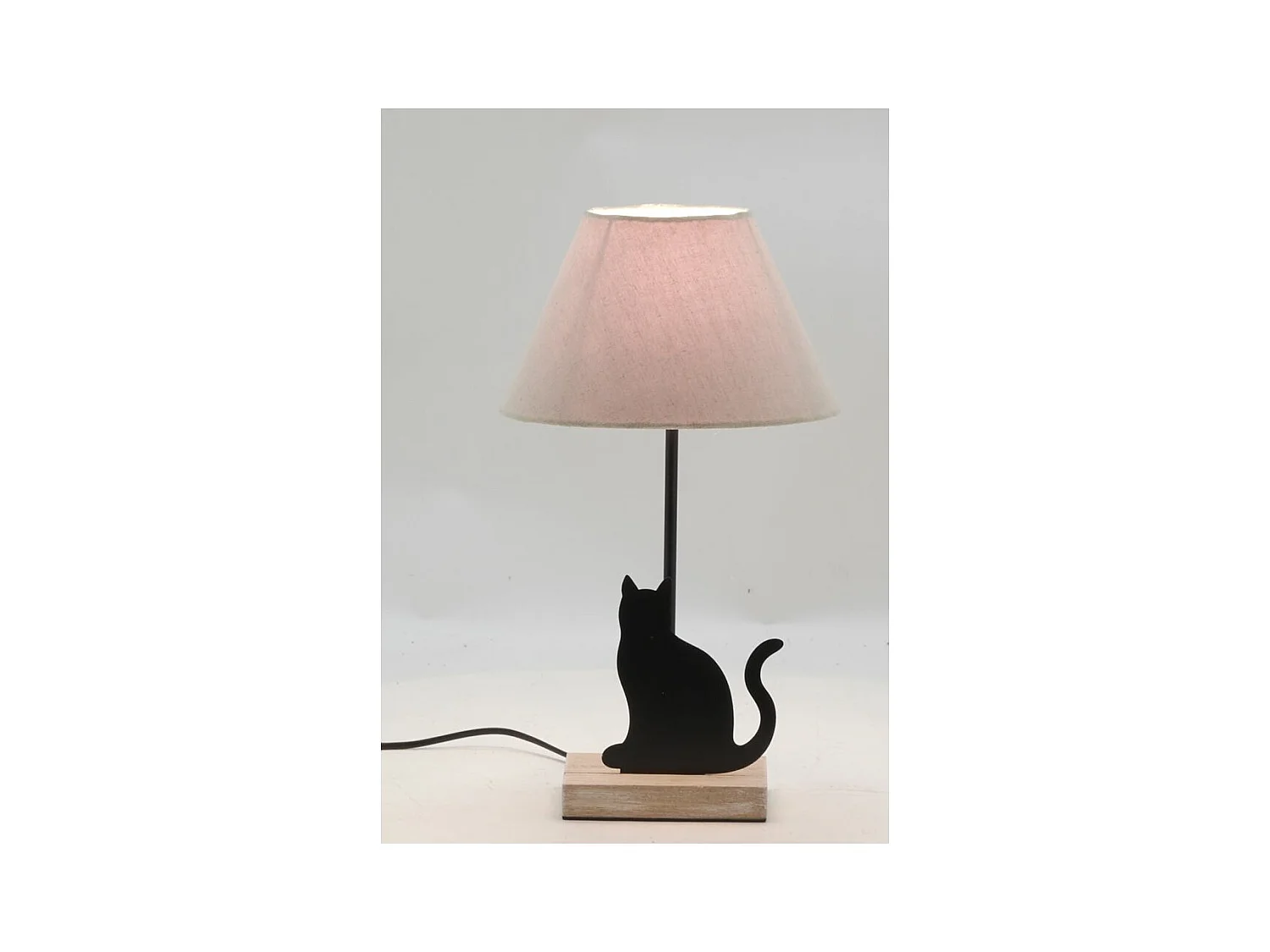 Lampe Katze aus schwarzem Metall und Holz