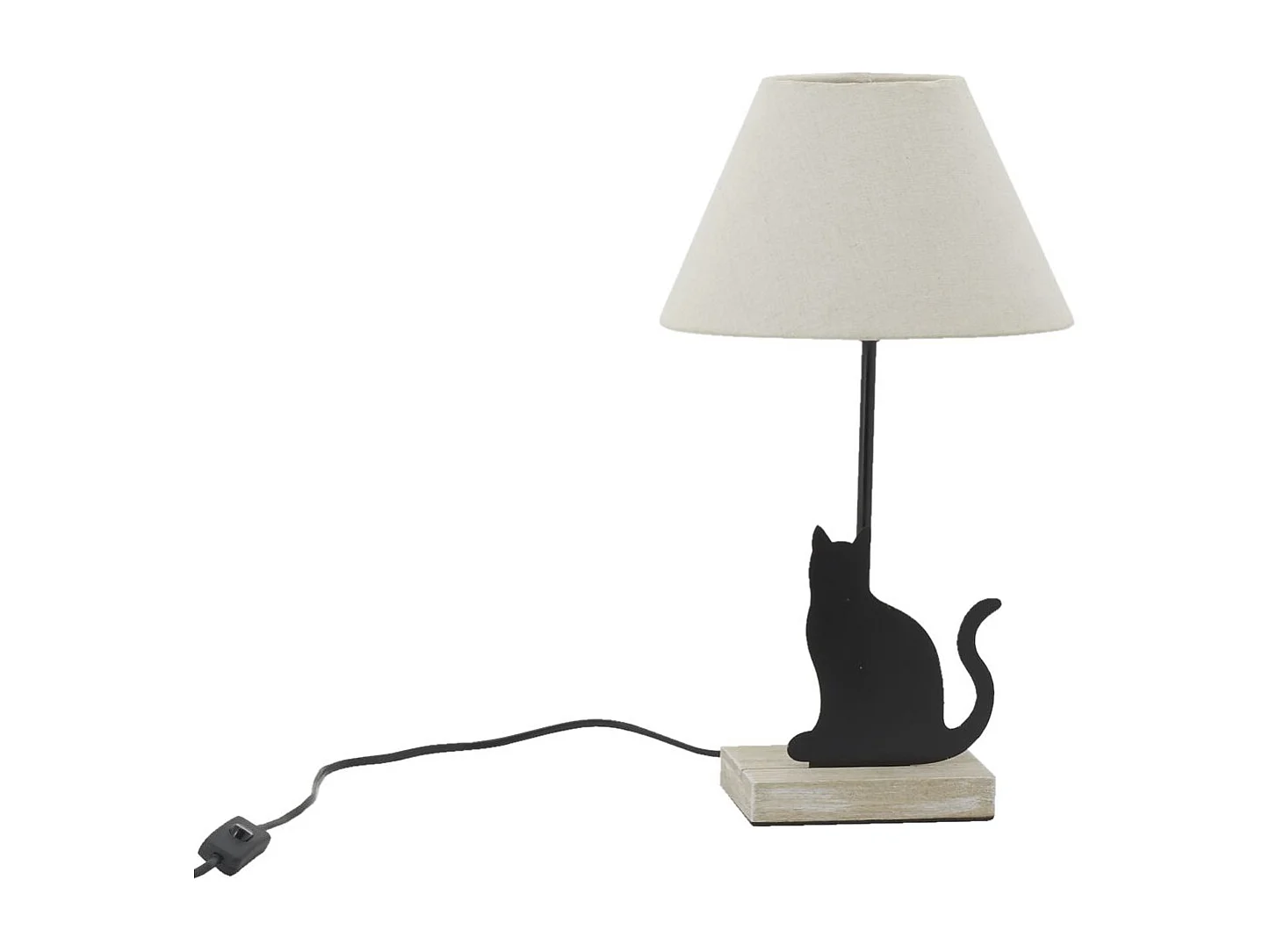 Lampe Katze aus schwarzem Metall und Holz