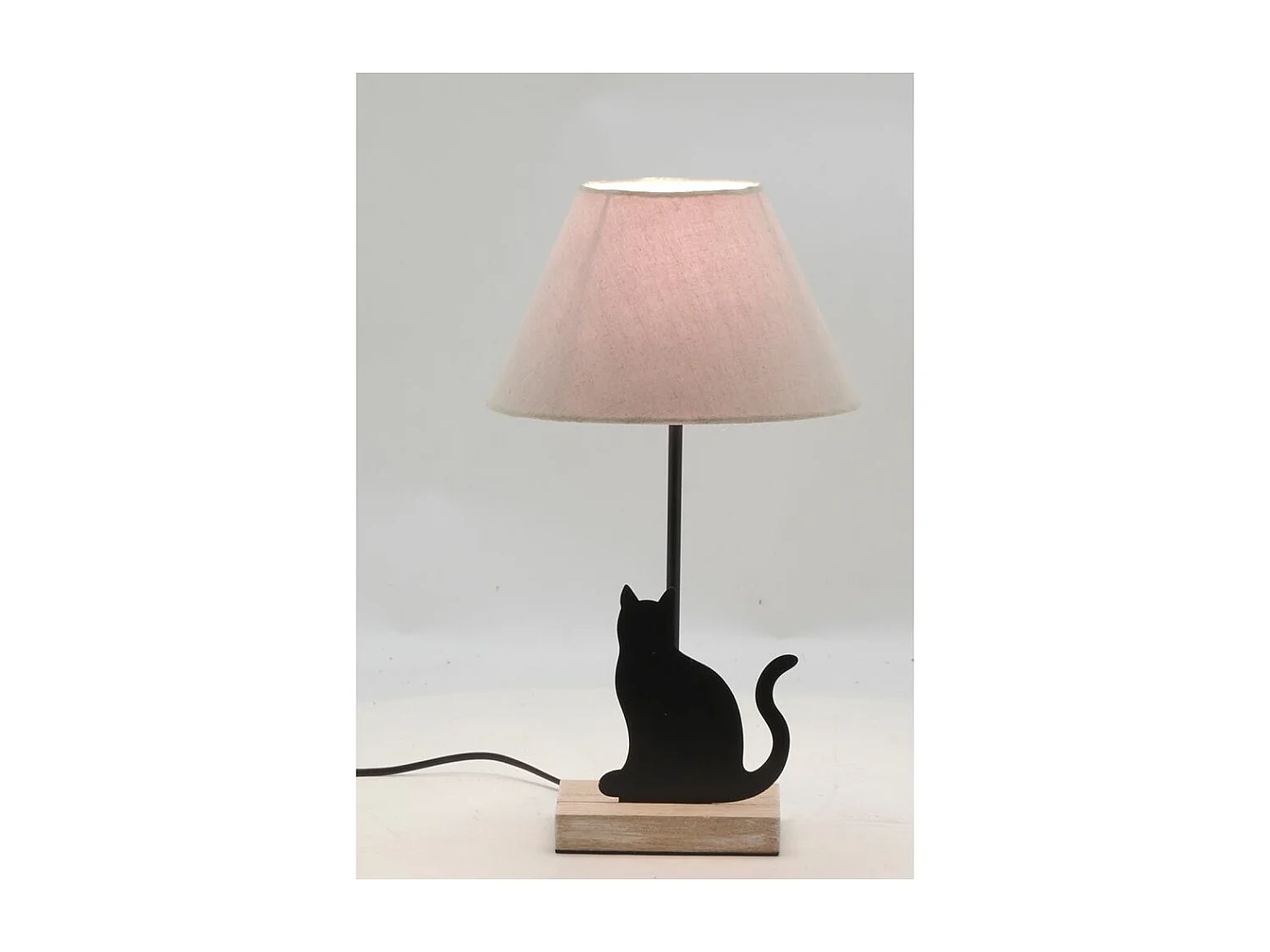 Lampe Katze aus schwarzem Metall und Holz