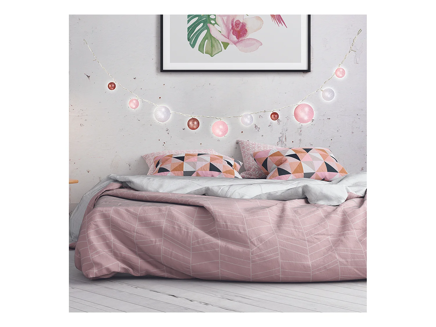 Guirlande Boule 10led Multi-taill Poudre 192cm Blanc, Rose, Marron